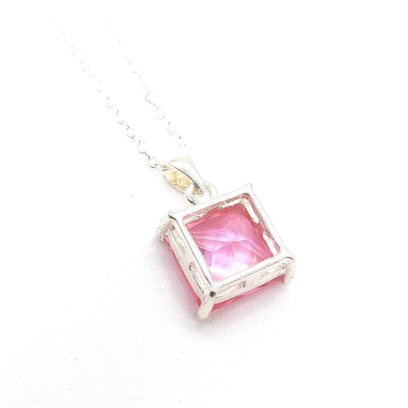 10CTW Millennia Princess Cut Pink Cubic Zirconia Crystal 18" Pendant Necklace - Picture 5 of 7